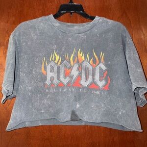 AC/DC Women’s Gray Acid Wash Logo Cropped Tee Size M/L